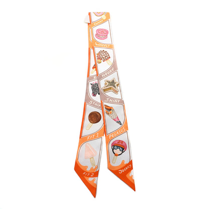 Hermes Silk Funny Ice Cream Twilly Orange Creme Beige 2 of 3