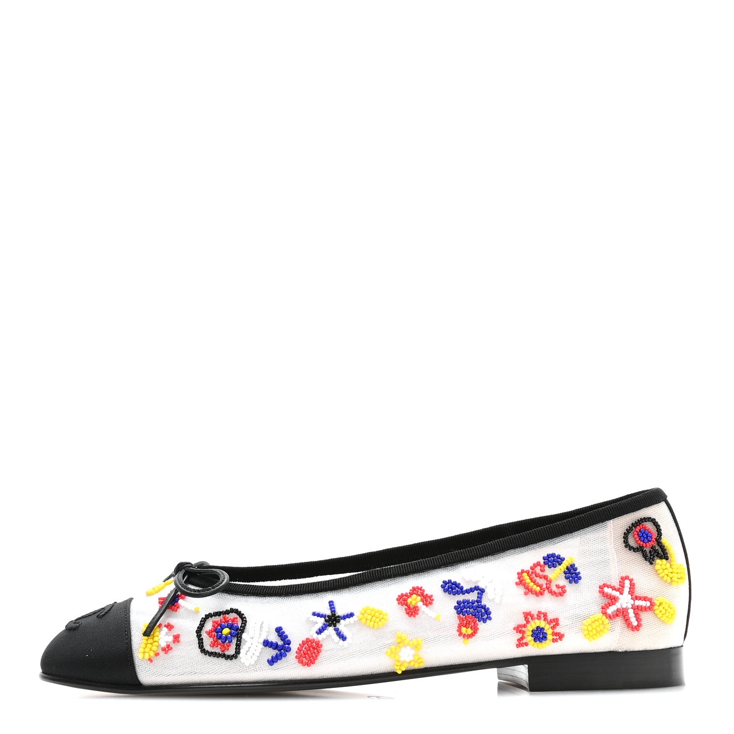 Chanel Mesh Pearl Grosgrain Cap Toe CC Coco Beach Ballerina Flats 39 Multicolor Black 1 of 8