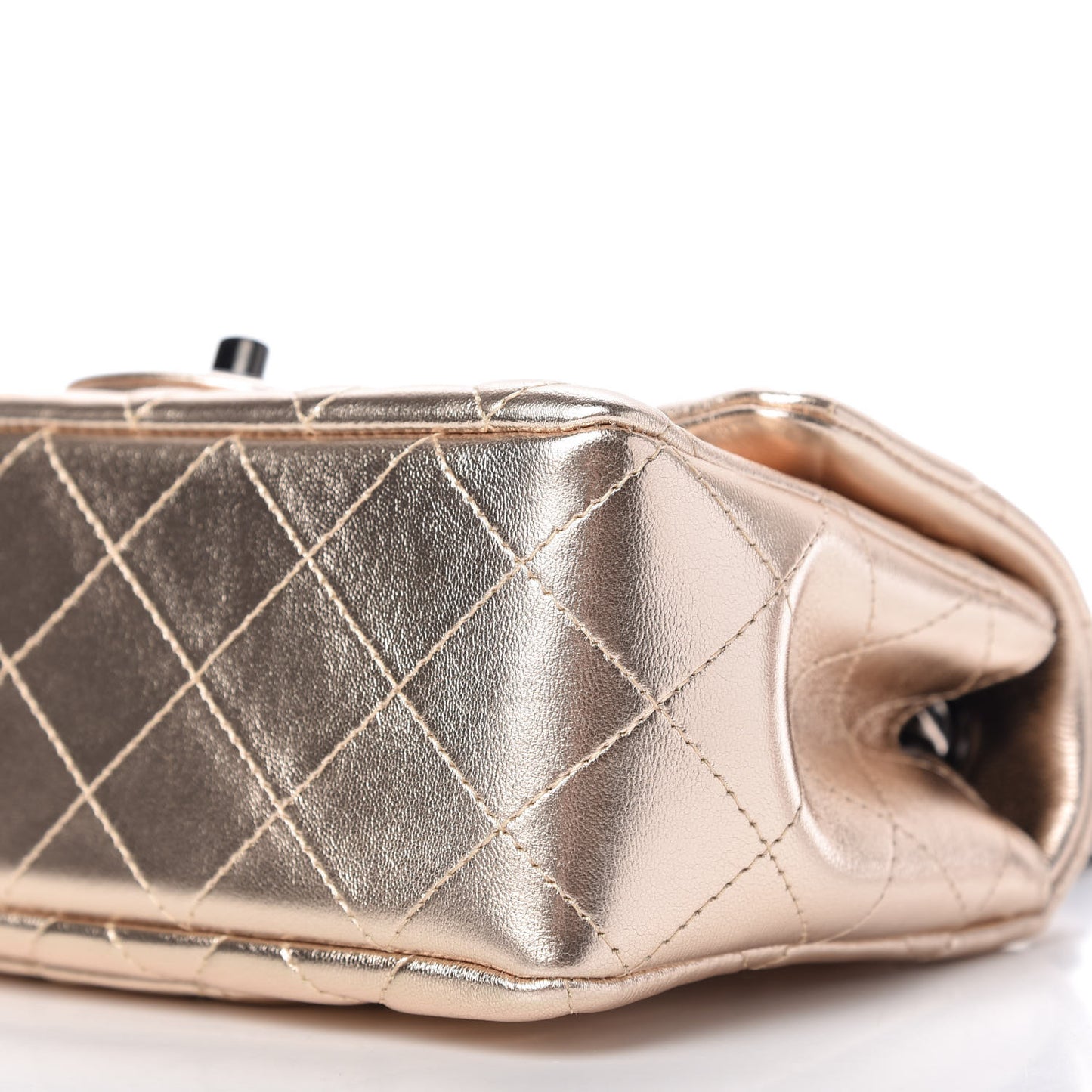 Metallic Lambskin Quilted Mini Rectangular Flap Gold Black