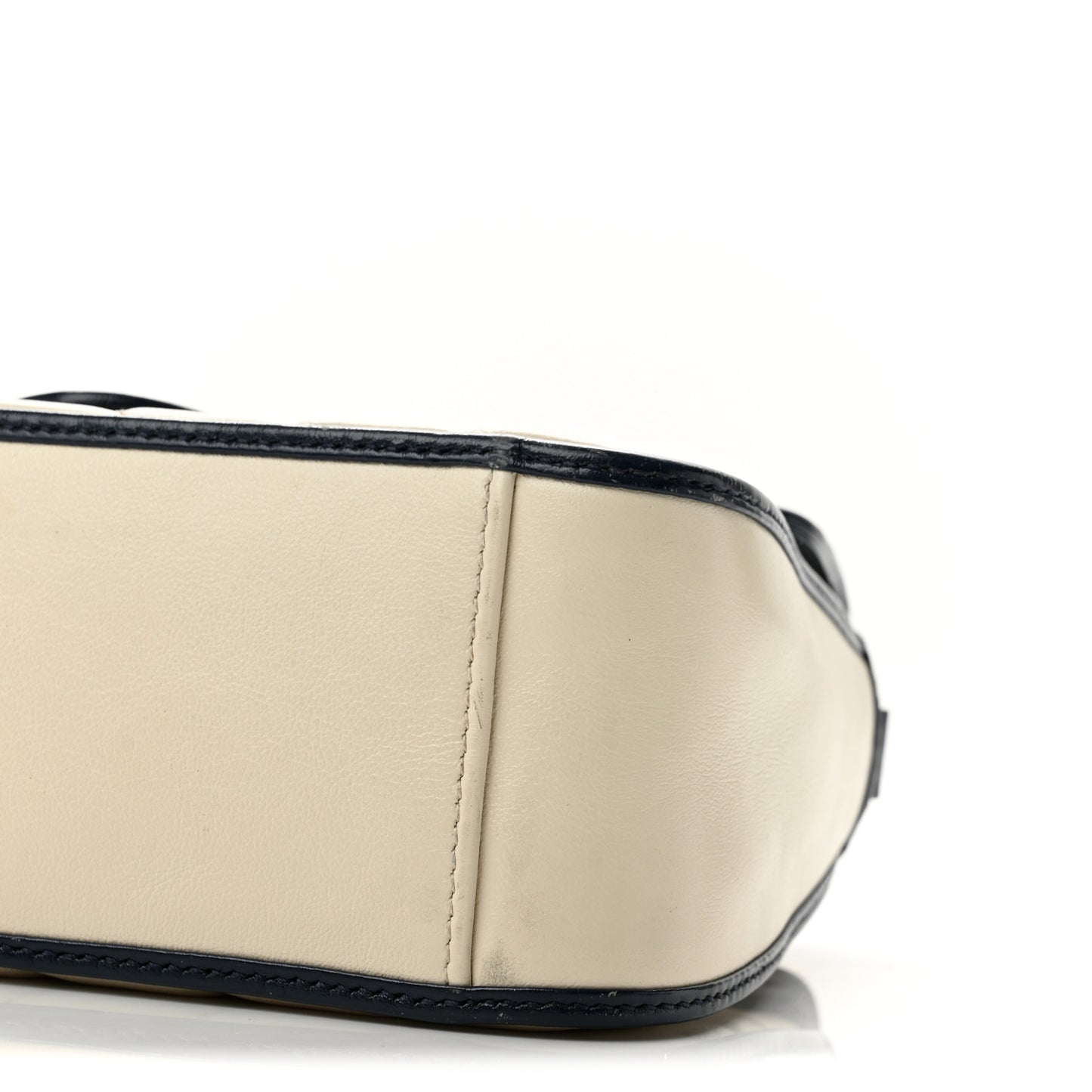 Vintage Effect Calfskin Matelasse Diagonal Mini Torchon GG Marmont Top Handle Shoulder Bag Mystic White Blue Agata