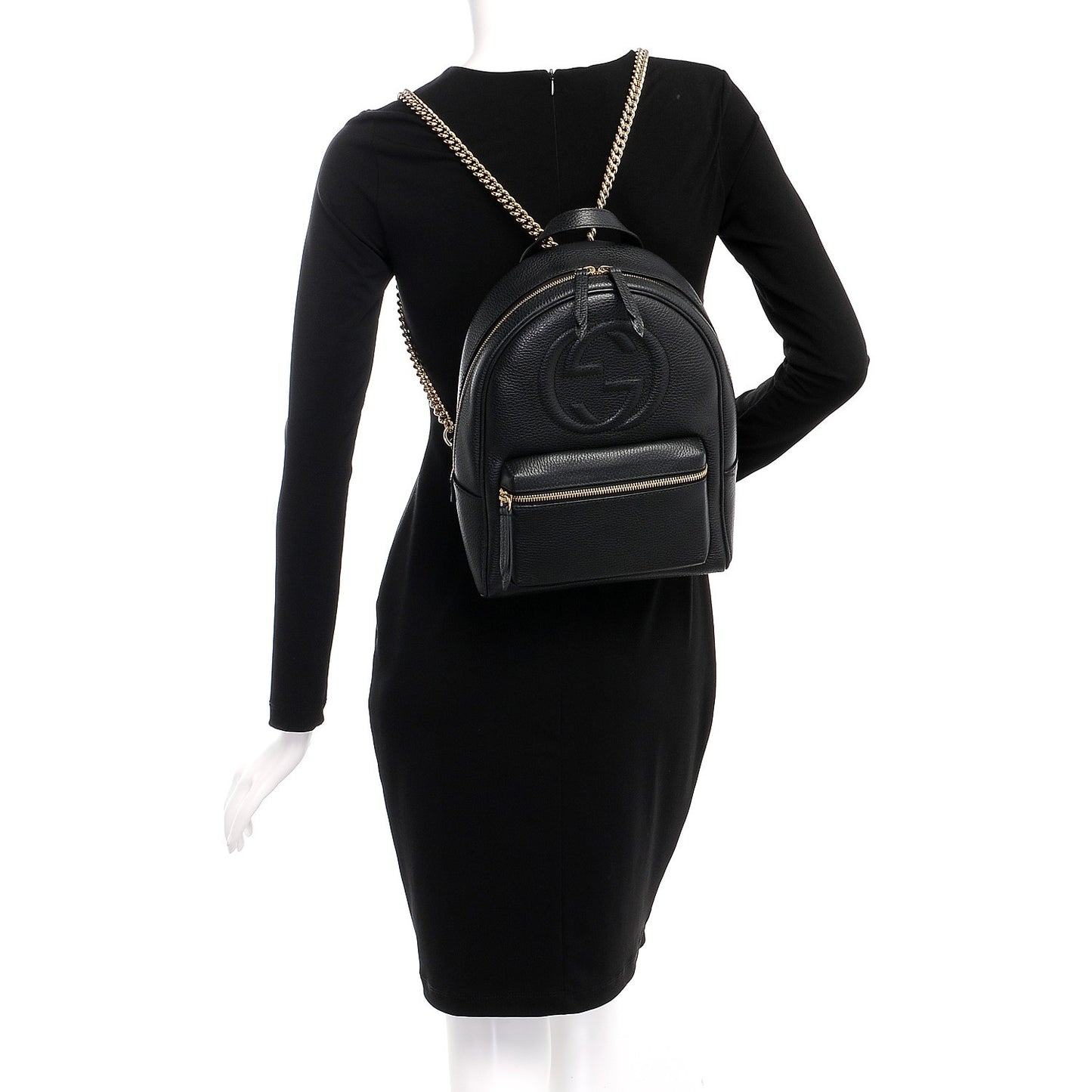 Pebbled Calfskin Soho Chain Backpack Black