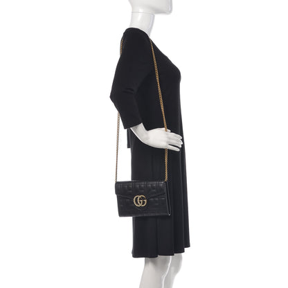 Gucci Calfskin Matelasse Mini Pearly GG Marmont Chain Wallet Black 2 of 9