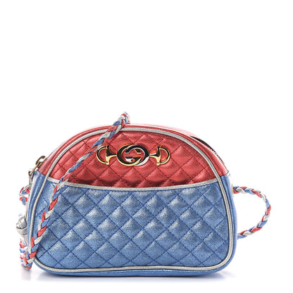 Gucci Laminated Nappa Trapuntata Mini Zumi Dome Shoulder Bag Rosso Marine Argento 1 of 5
