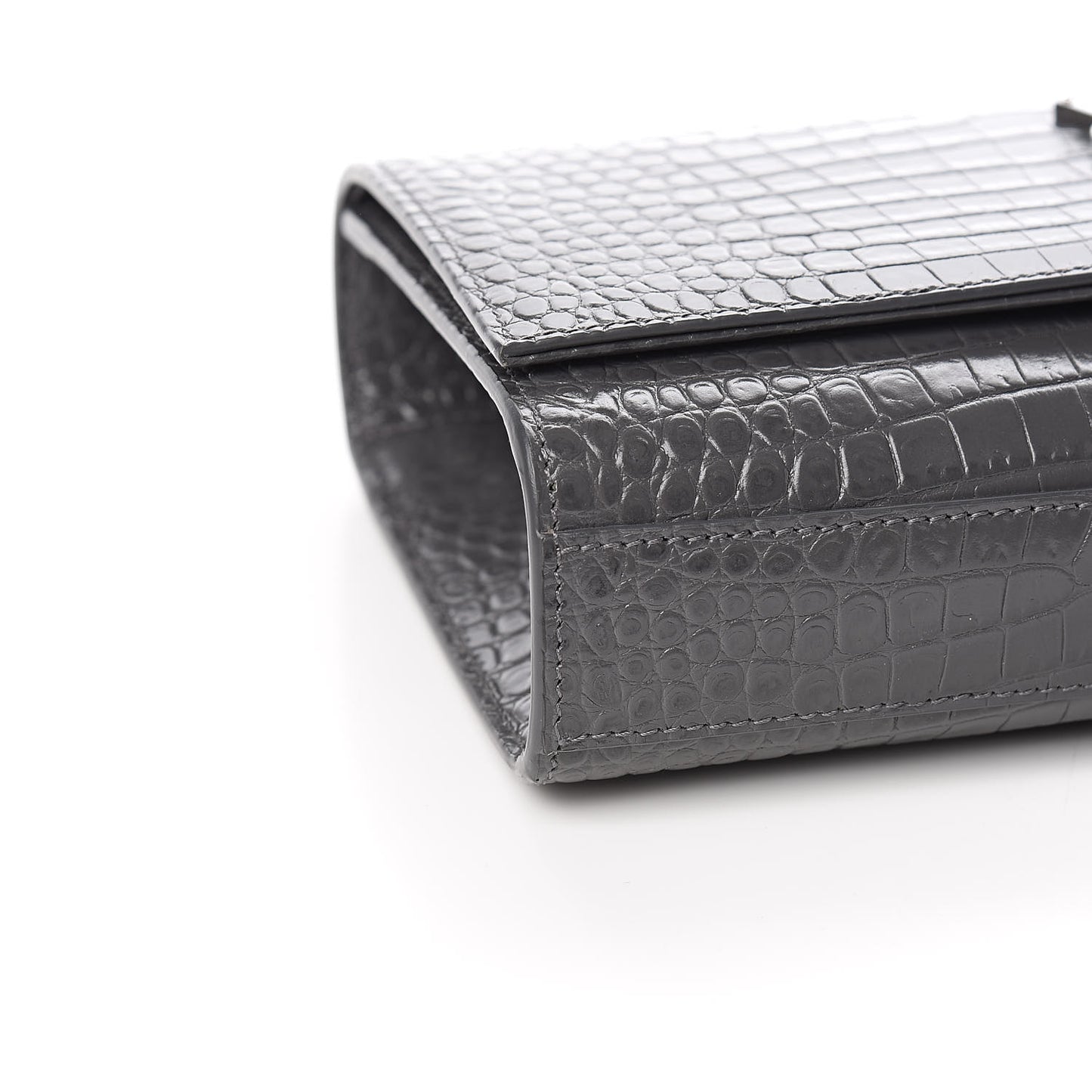 Calfskin Crocodile Embossed Medium Classic Monogram Kate Tassel Satchel Fog