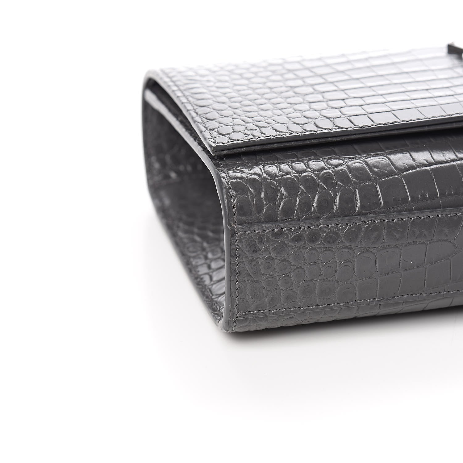 Saint Laurent Calfskin Crocodile Embossed Medium Classic Monogram Kate Tassel Satchel Fog 7 of 9