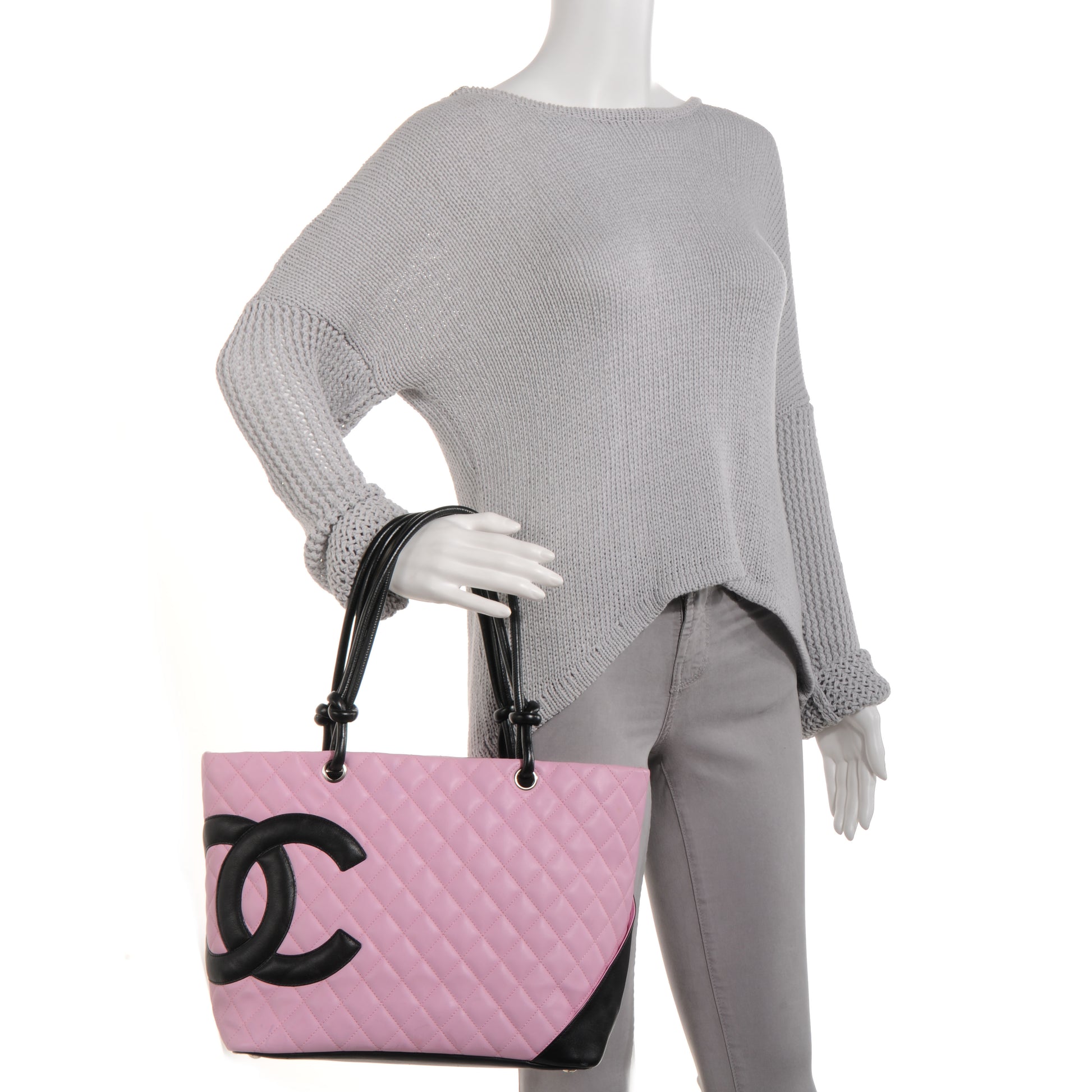 Chanel Calfskin Quilted Large Cambon Tote Pink Black 2 of 7