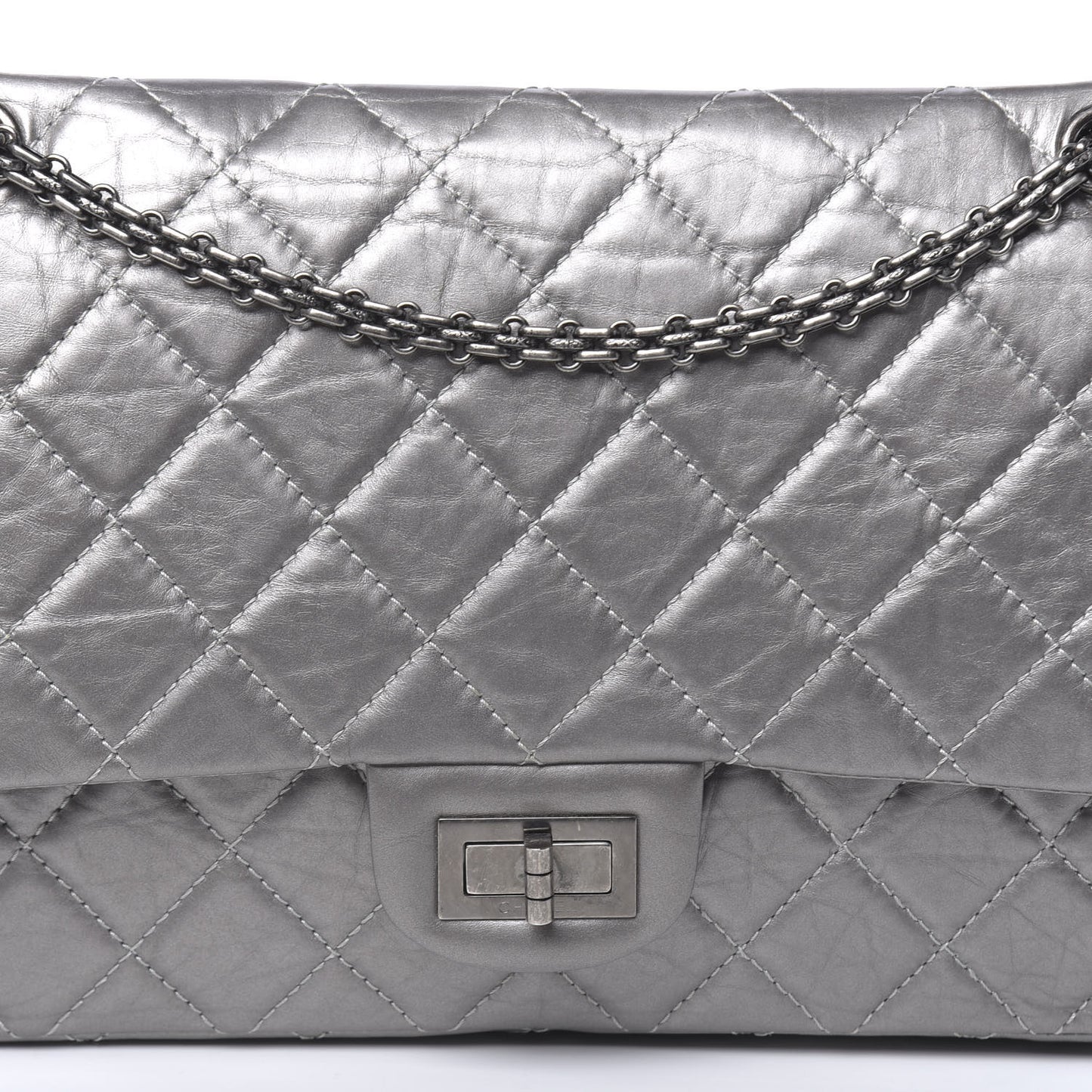 Metallic Aged Calfskin Quilted 2.55 Reissue 227 Flap Argent Fonce