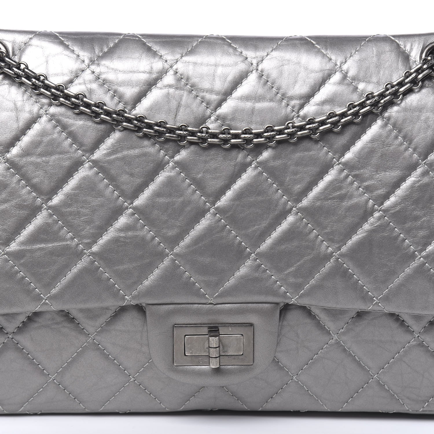 Chanel Metallic Aged Calfskin Quilted 2.55 Reissue 227 Flap Argent Fonce 8 of 11