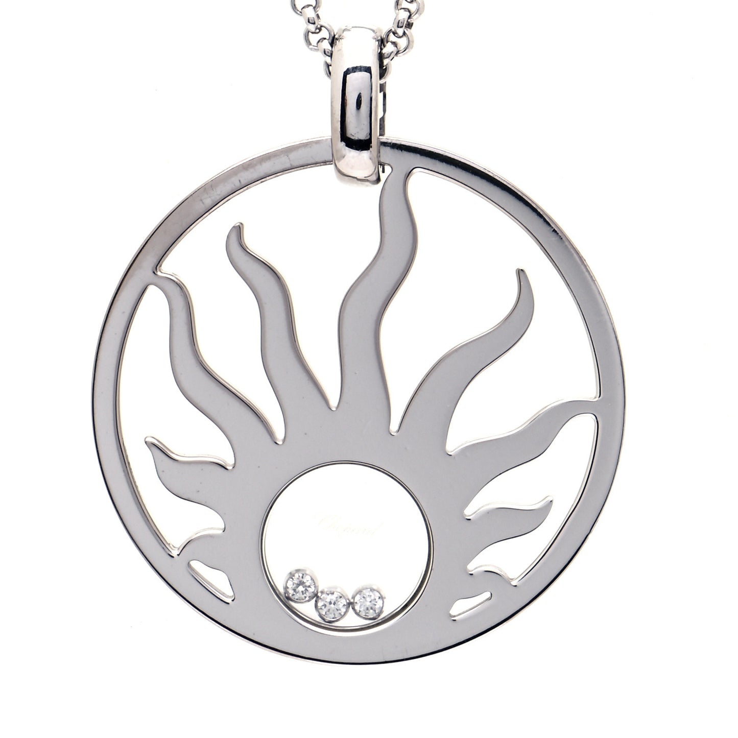 18K White Gold Diamond Happy Diamonds Happy Sun Pendant Necklace