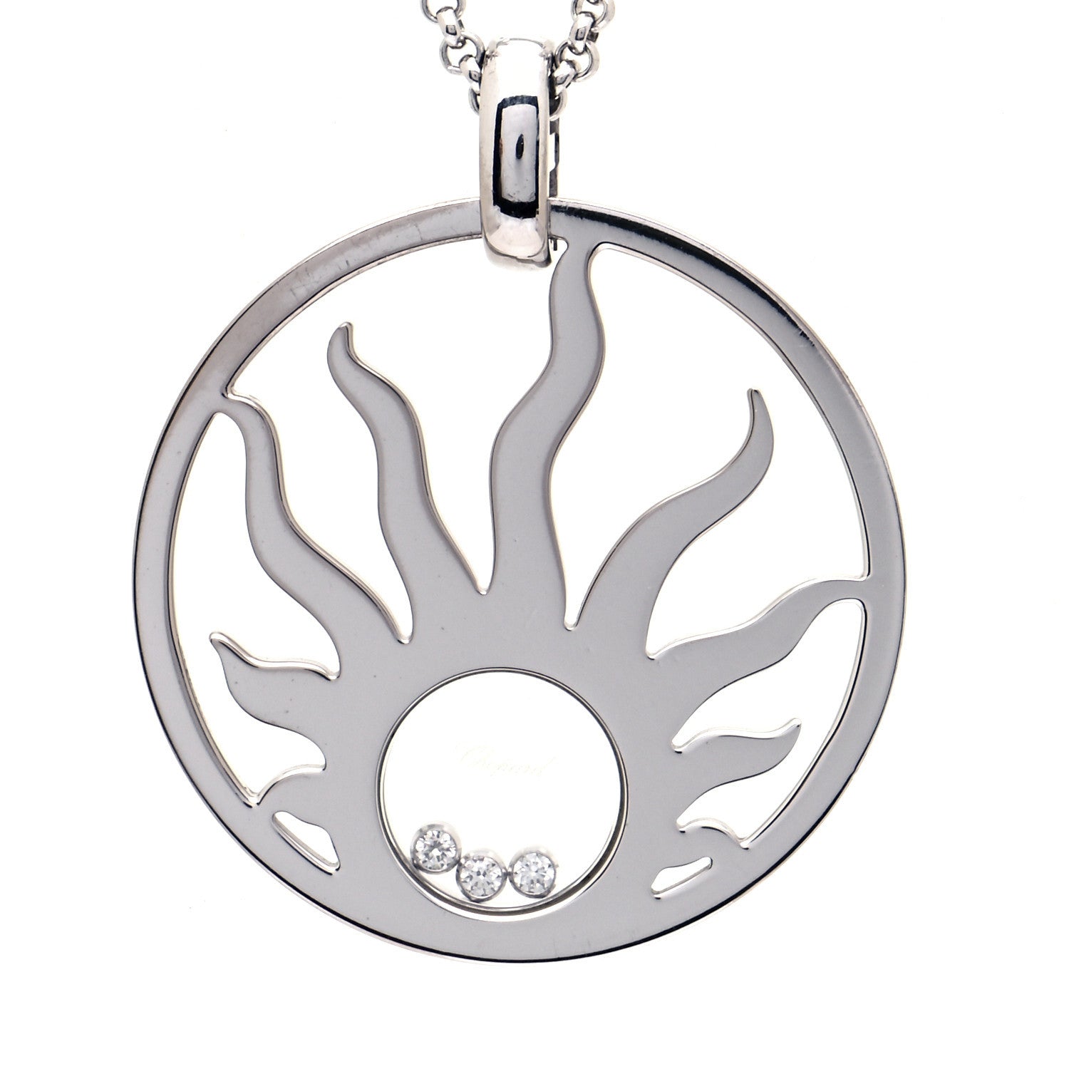 Chopard 18K White Gold Diamond Happy Diamonds Happy Sun Pendant Necklace 4 of 10