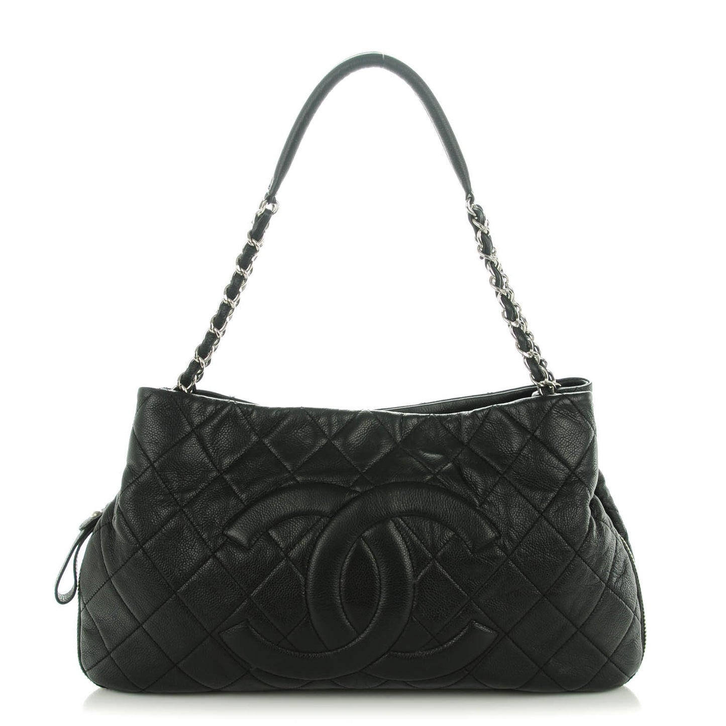Caviar Quilted Expandable Zip Shoulder Bag Black