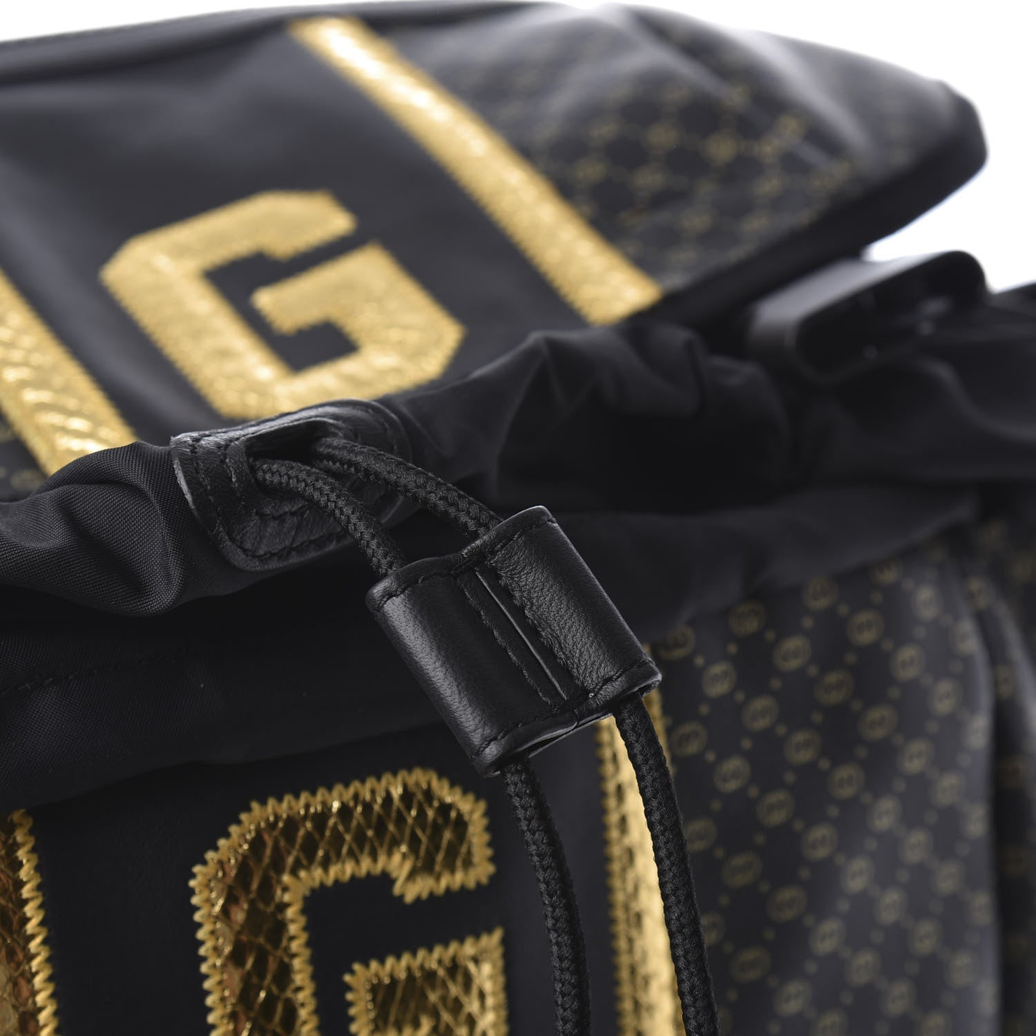 Gucci X DAPPER DAN Calfskin Laminated Ayers GG Micro Monogram Double Buckle Backpack Black Gold 8 of 19