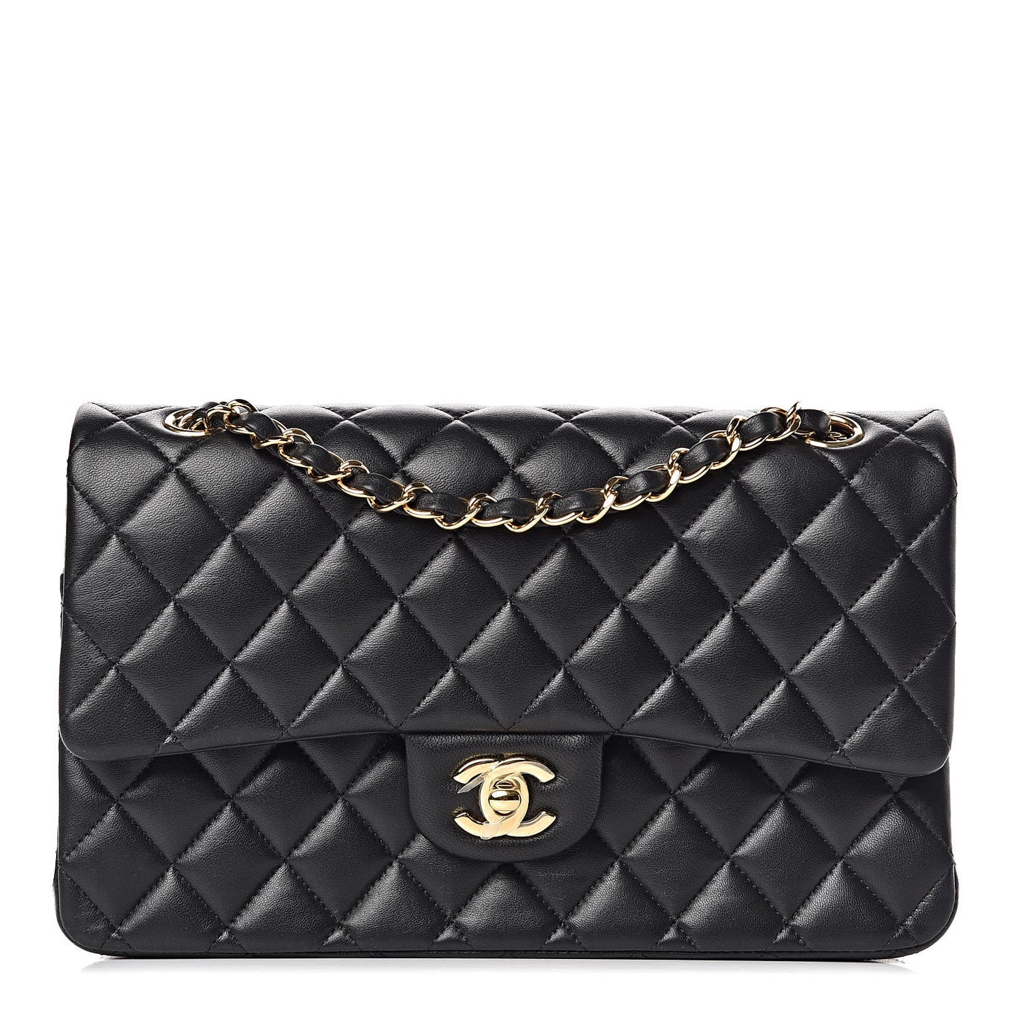 Lambskin Quilted Medium Double Flap Black