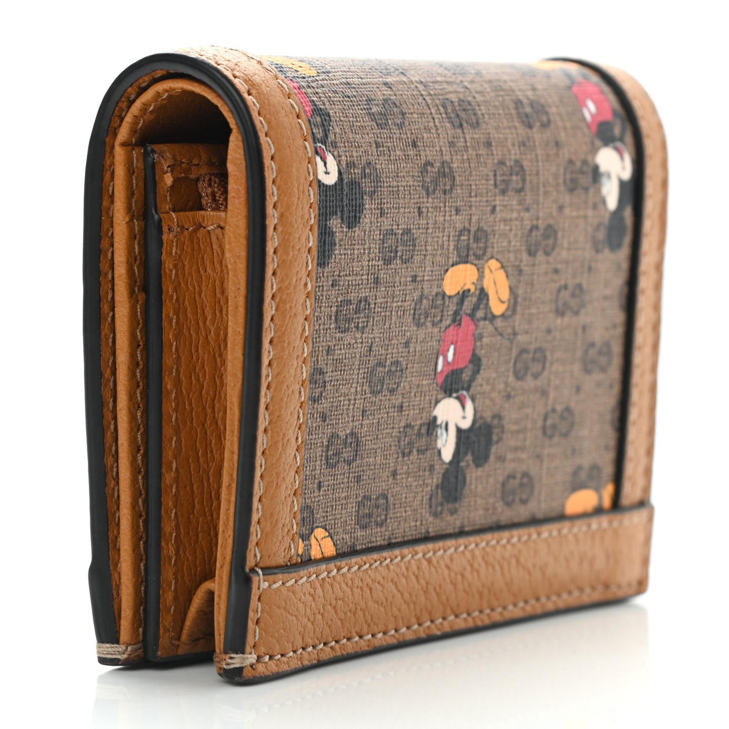 X DISNEY Mini Vintage GG Supreme Monogram Mickey Mouse Card Holder Wallet Beige Vintage Sun Oil