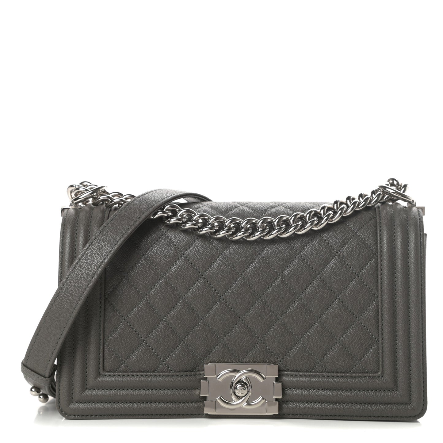 Caviar Quilted Medium Boy Flap Grey