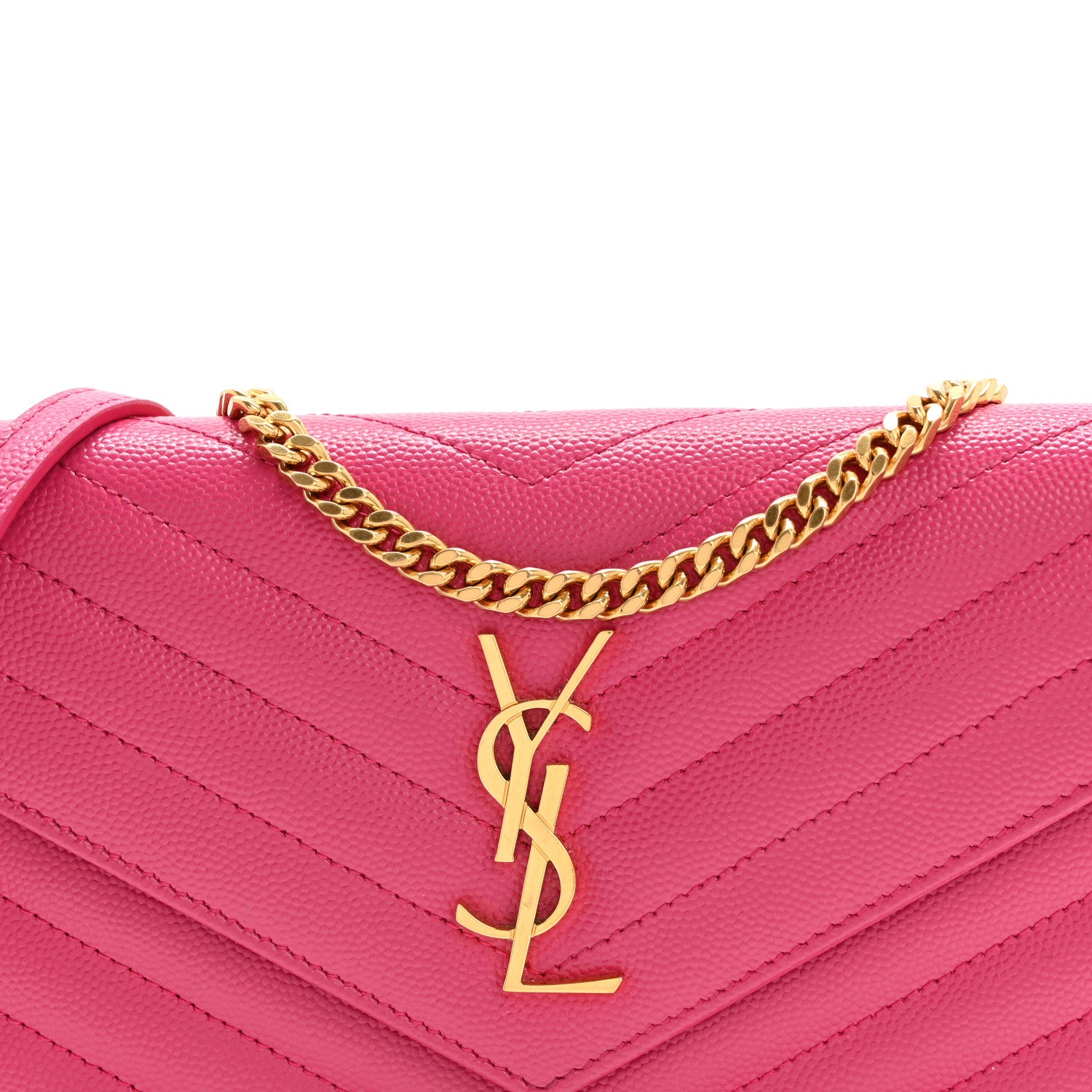 Saint Laurent Grain De Poudre Matelasse Chevron Monogram Envelope Chain Wallet Fresh Fuchsia 8 of 14