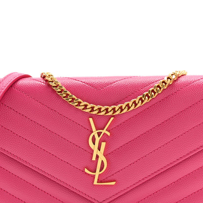 Saint Laurent Grain De Poudre Matelasse Chevron Monogram Envelope Chain Wallet Fresh Fuchsia 8 of 14