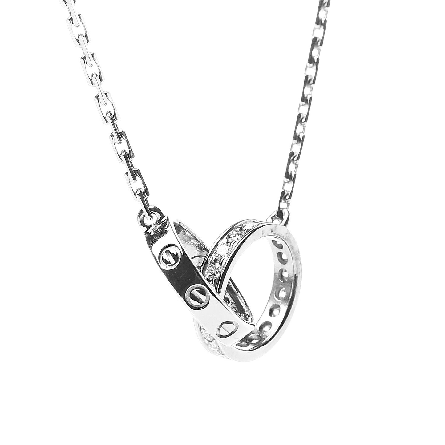 18K White Gold Diamond Interlocking LOVE Necklace