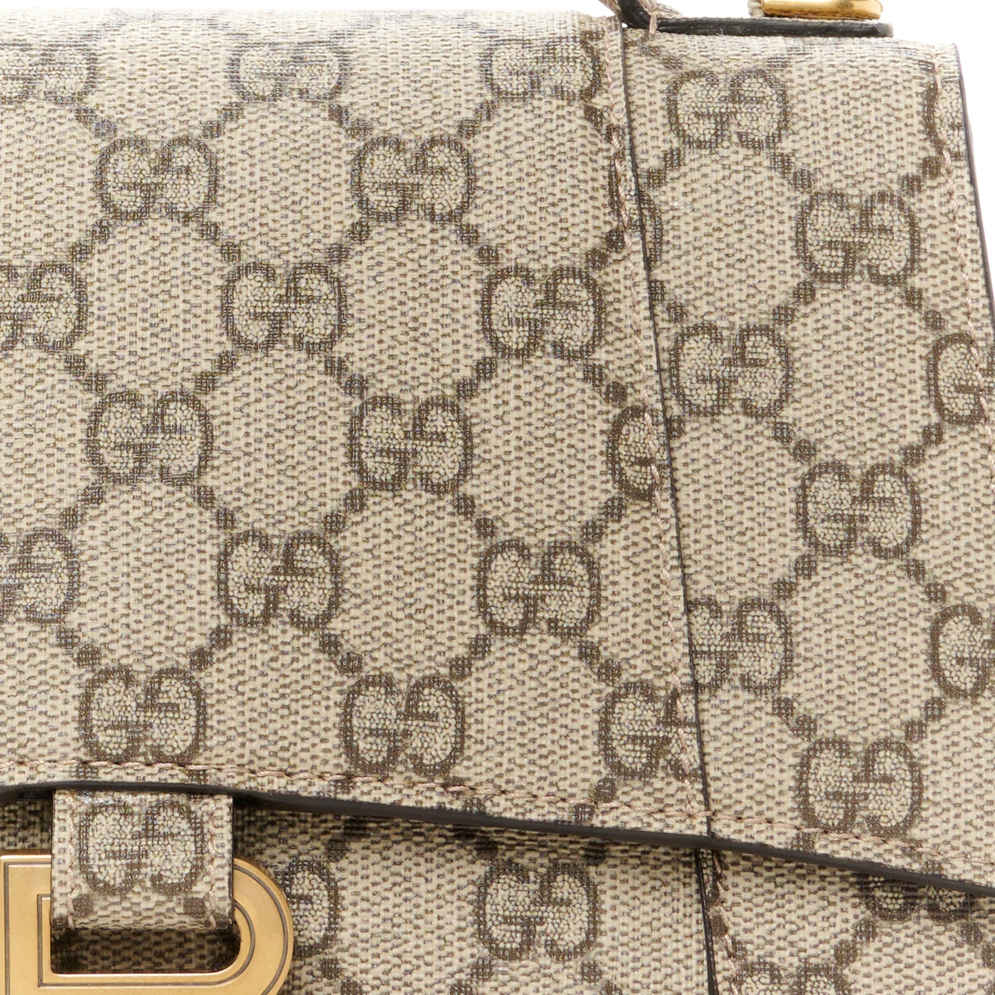 X GUCCI GG Supreme Monogram Small Hourglass Top Handle Bag Beige Ebony