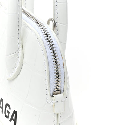 Balenciaga Calfskin Logo Crocodile Embossed Mini Ville Top Handle Bag White Black 13 of 13