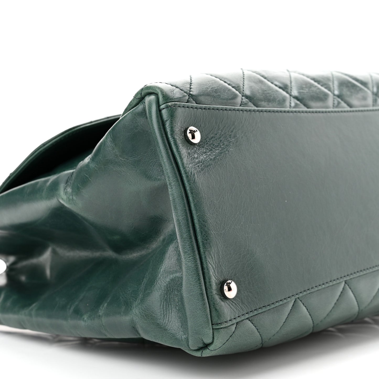 Glazed Calfskin Quilted Large CC Delivery Tote Green