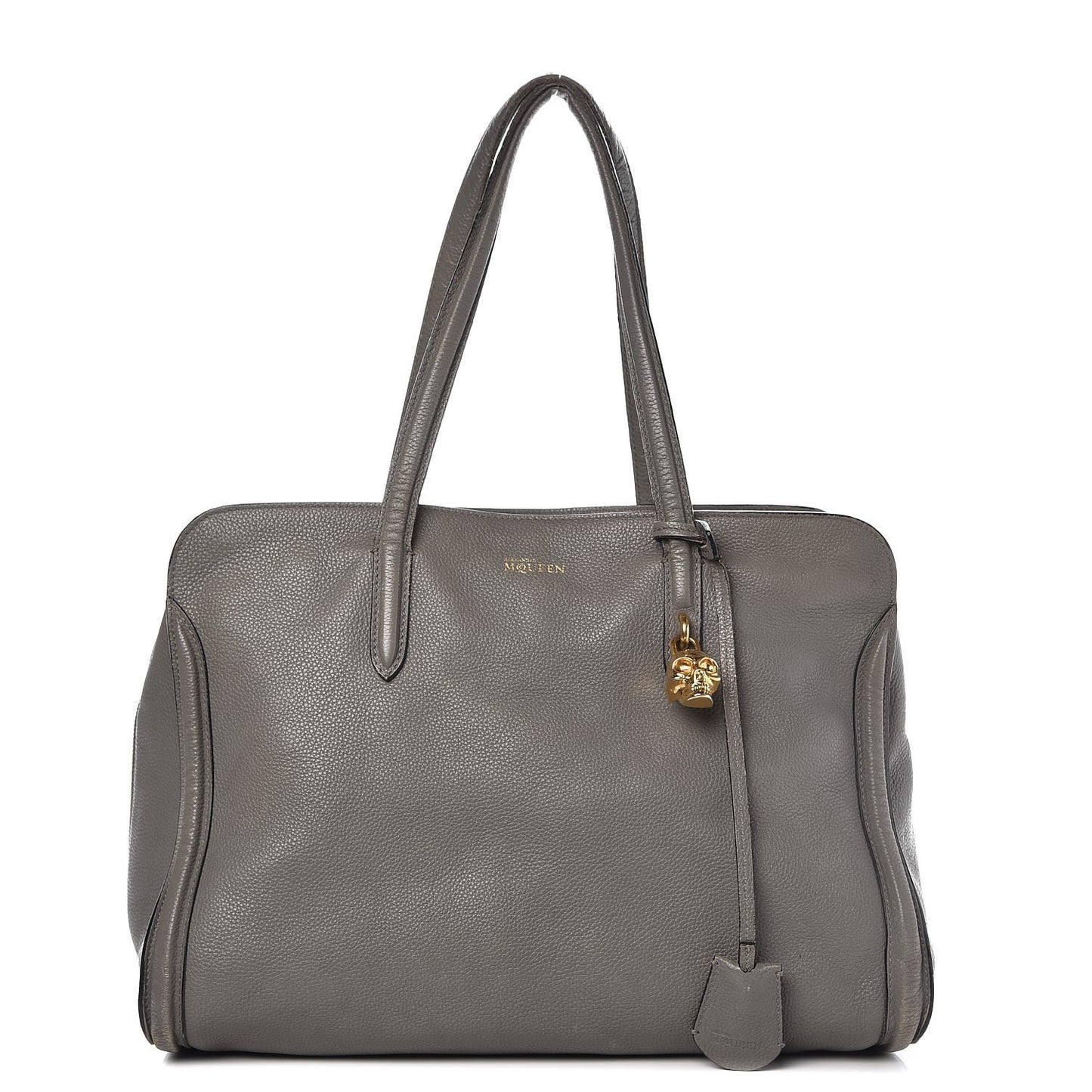 Pebbled Calfskin Large Skull Padlock Zip Around Tote Dark Grey
