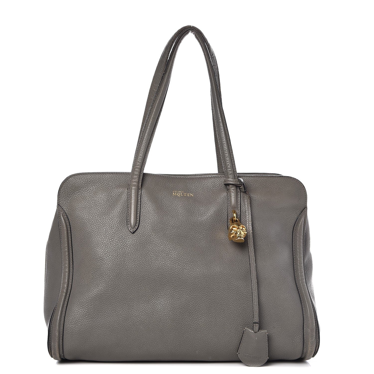 Alexander McQueen Pebbled Calfskin Large Skull Padlock Zip Around Tote Dark Grey 1 of 28