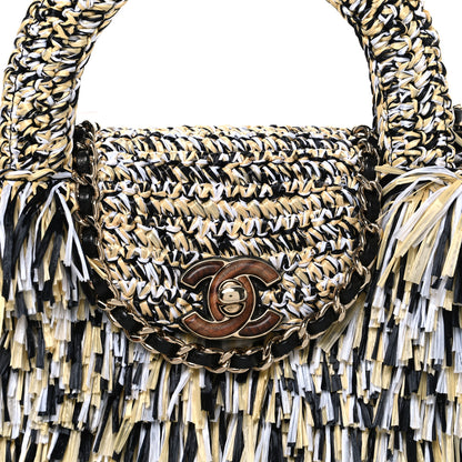Chanel Raffia Fringe Nano Kelly Shopper Yellow Black White 8 of 10