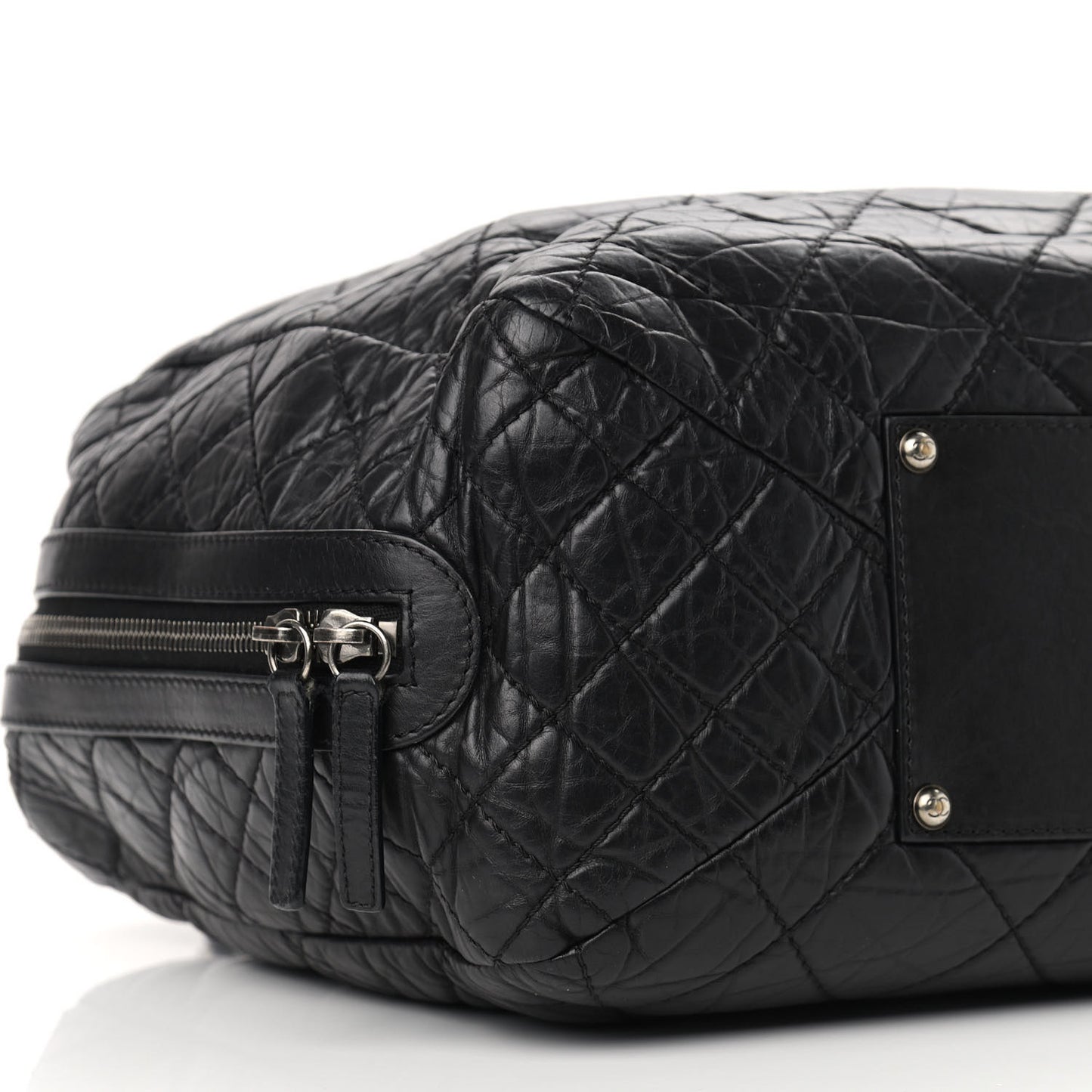 Aged Calfskin Quilted Large Secret Tag Bowling Bag Black