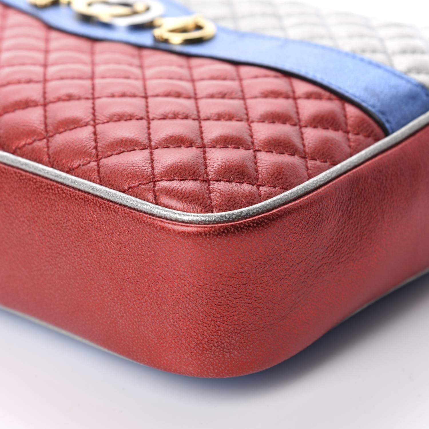 Gucci Laminated Nappa Trapuntata Small Zumi Shoulder Bag Rosso Marine Argento 7 of 10