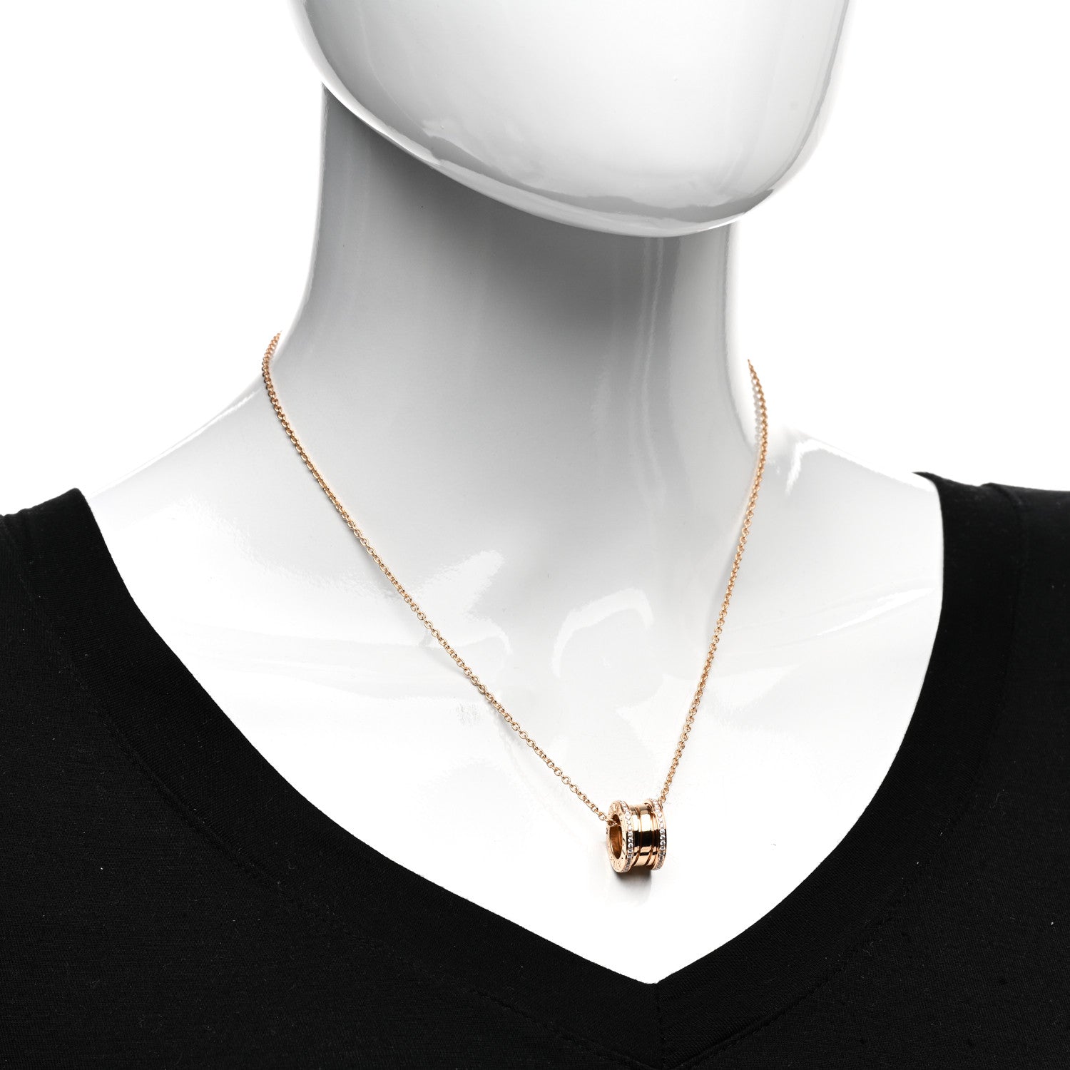 Bulgari 18K Rose Gold Diamond B.Zero1 Pendant Necklace 2 of 4