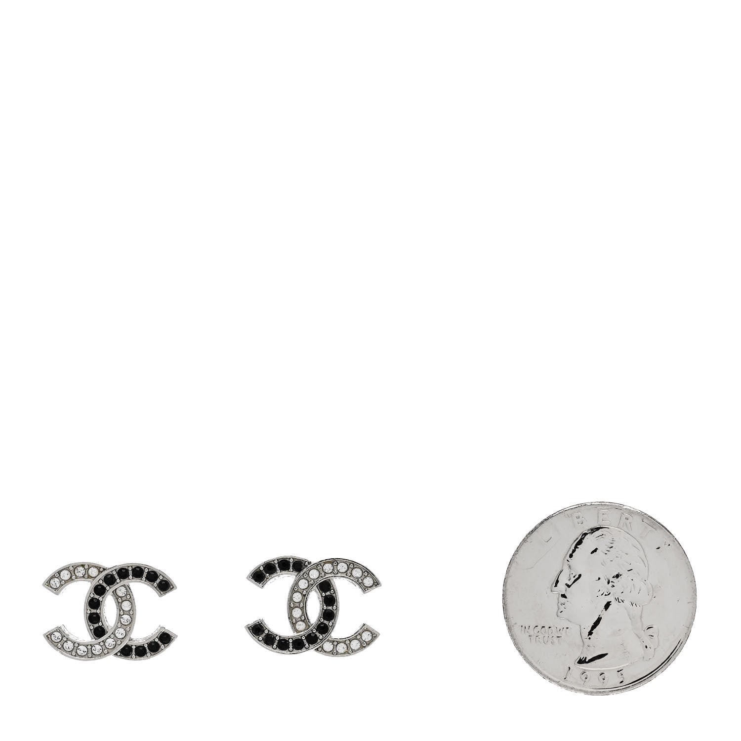 Chanel Crystal CC Earrings Silver Black 2 of 5