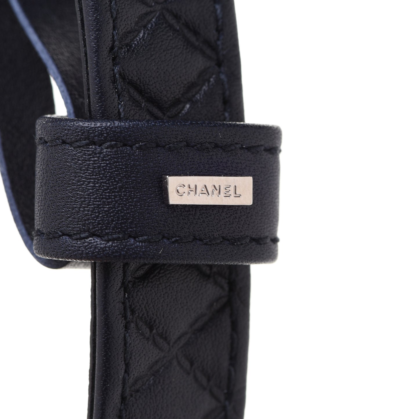 Calfskin Quilted CC Belt 70 Navy