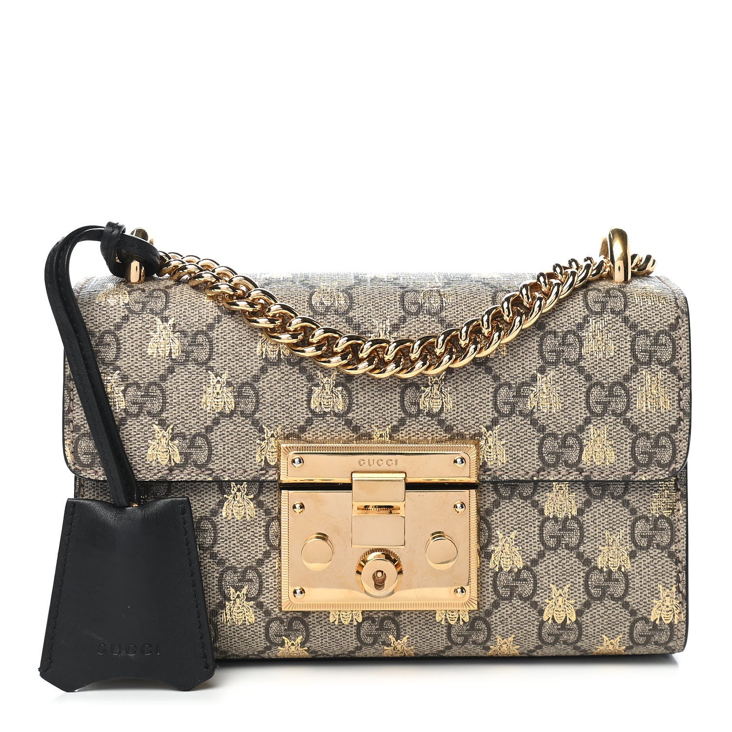 Gucci GG Supreme Monogram Bees Small Padlock Shoulder Bag Black 1 of 8