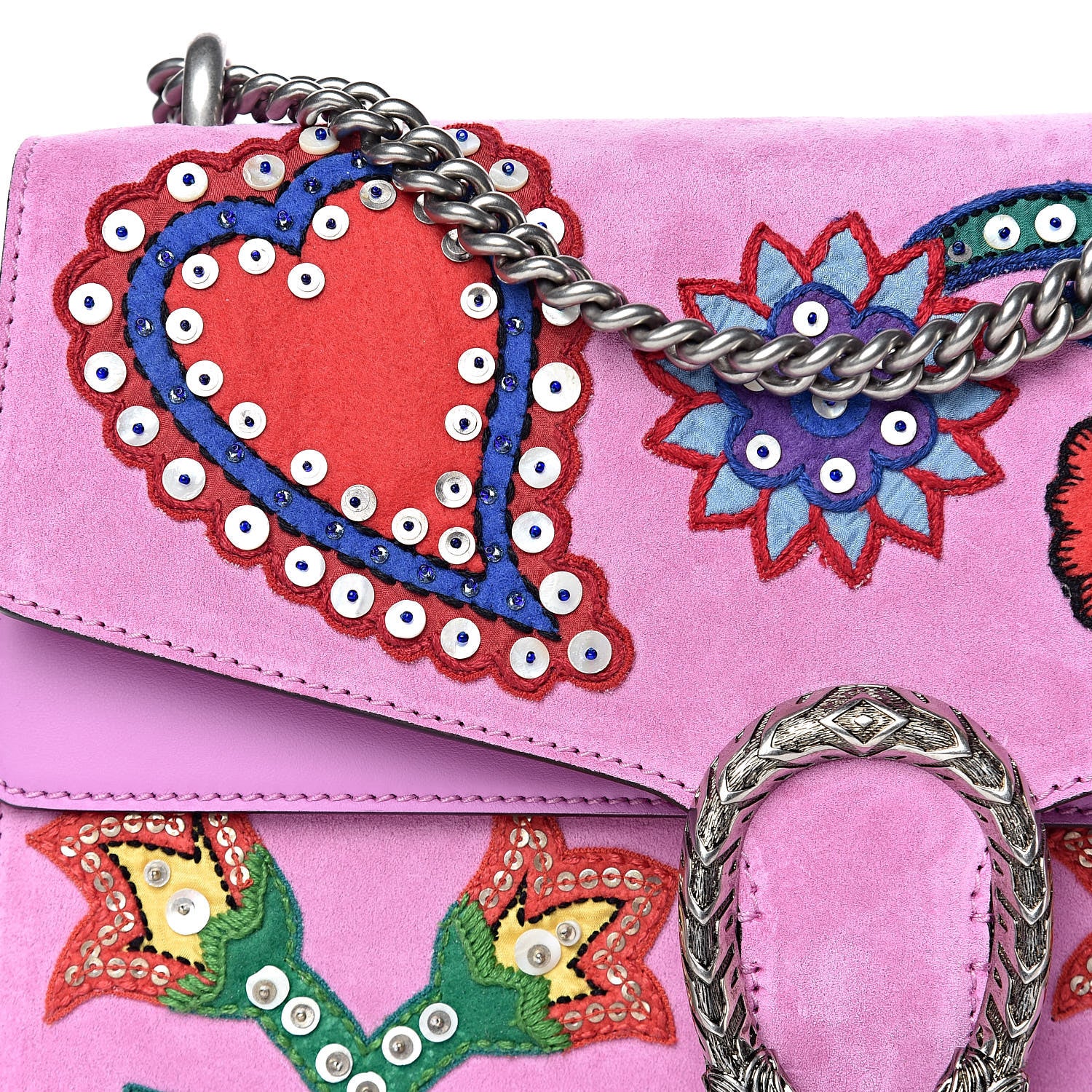 Gucci Suede Cudu Embroidered Medium Dionysus Shoulder Bag Candy Mousse Multicolor 10 of 11