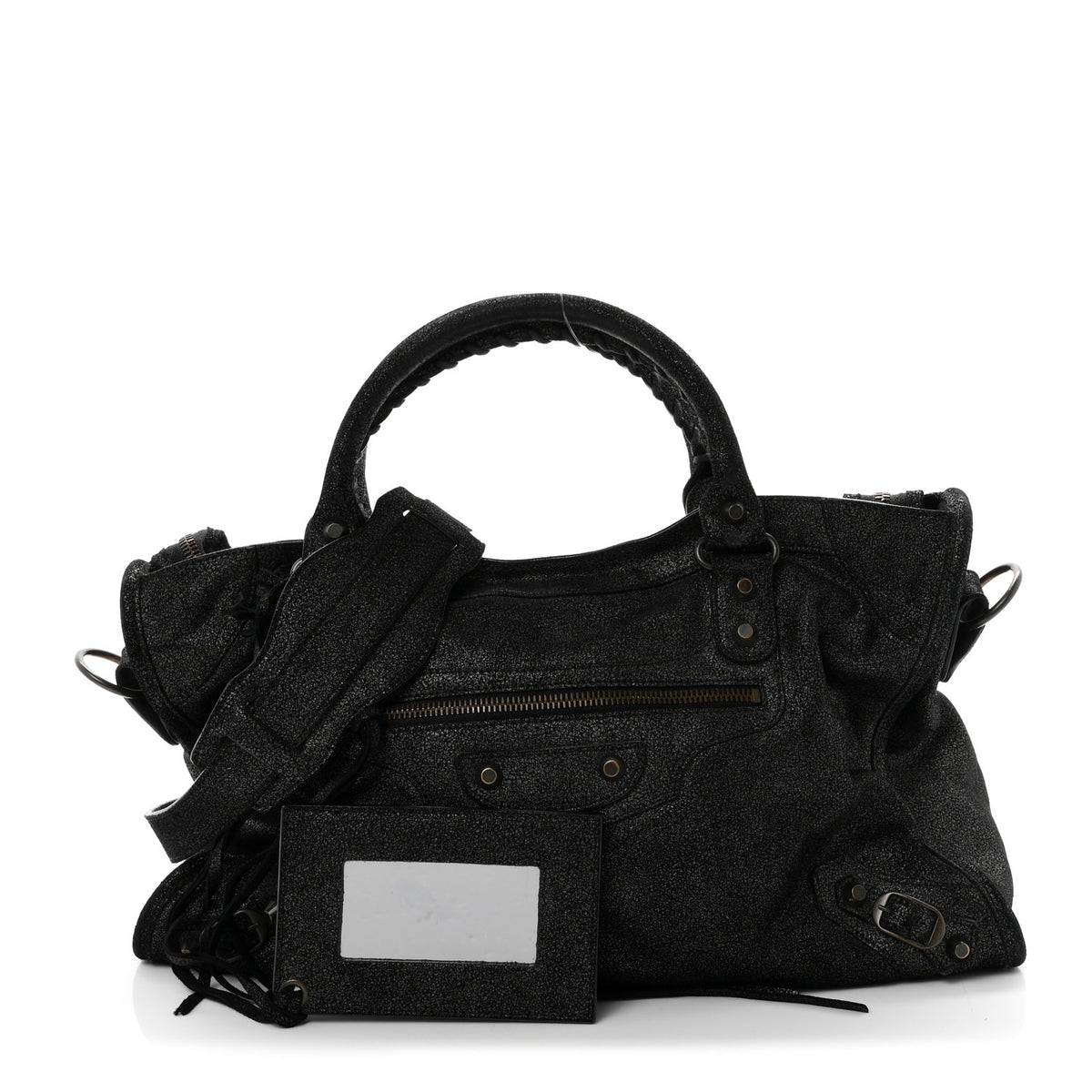Metallic Craquele Calfskin Classic Hardware City Black