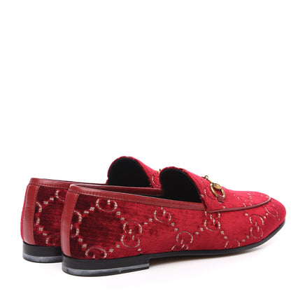 Gucci Velvet Malaga Kid GG Monogram Horsebit Womens Jordaan Loafers 38.5 Red Cipria Romantic Cerise 4 of 9