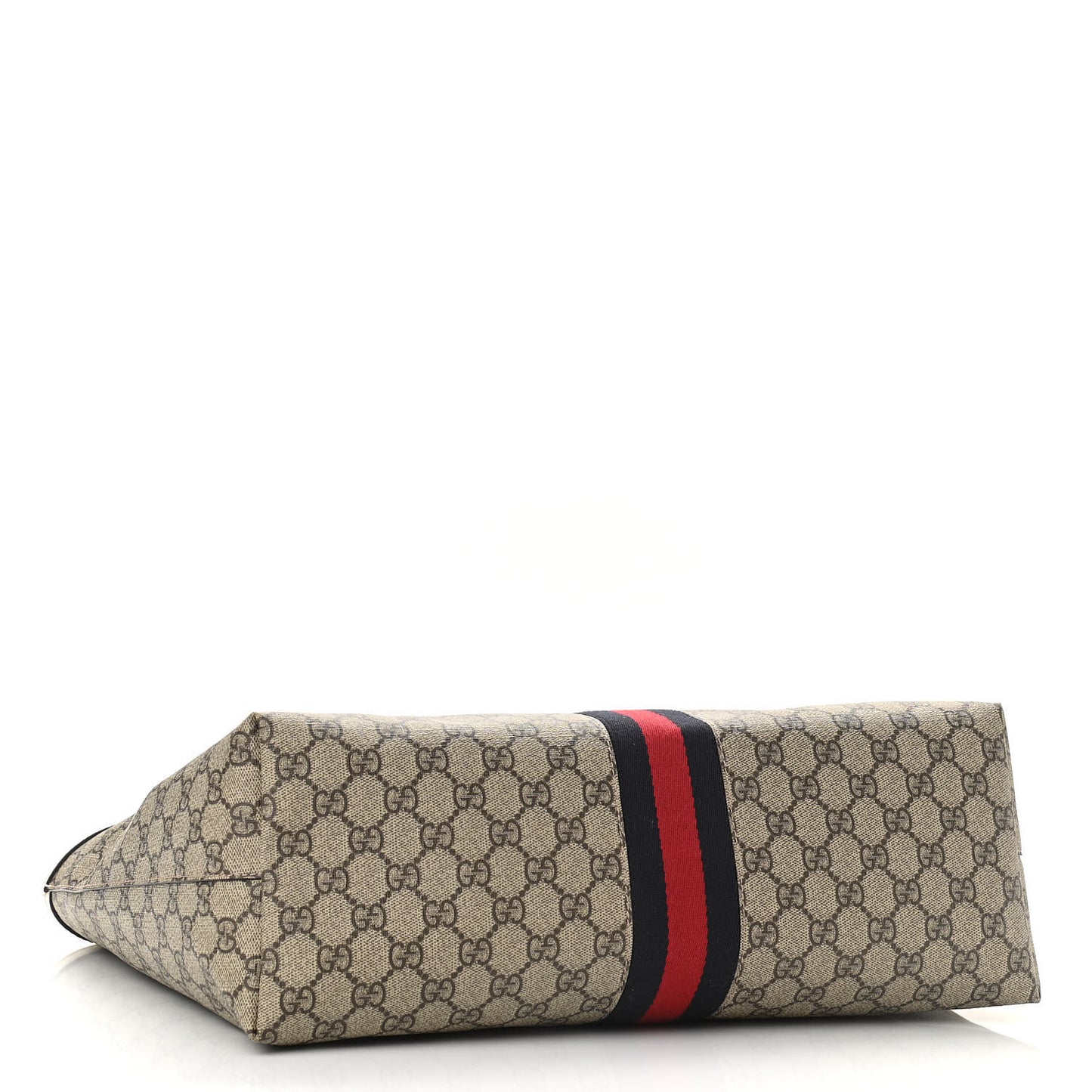 GG Supreme Monogram Textured Dollar Calfskin Web Medium Ophidia Shopping Tote Beige Ebony Mystic White