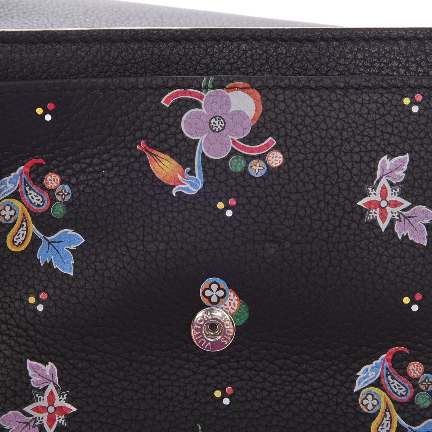 Calfskin LockMe II Floral Compact Wallet Black