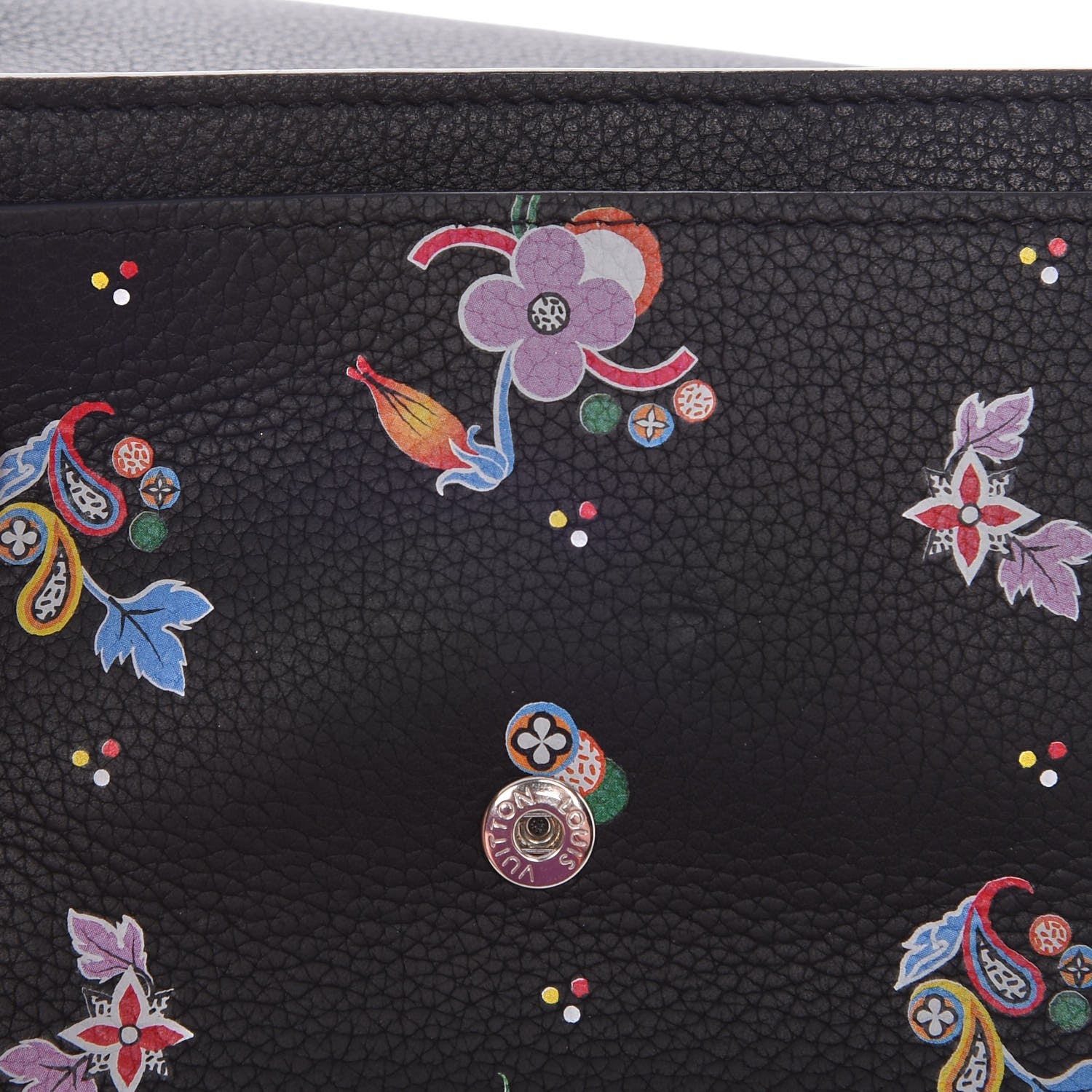 Louis Vuitton Calfskin LockMe II Floral Compact Wallet Black 8 of 9