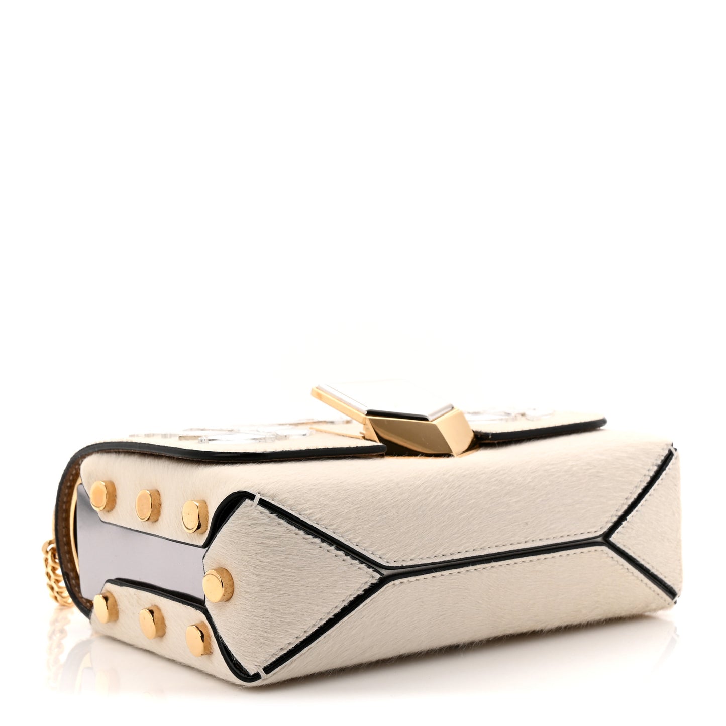 Calf Hair Mirror Embellished Lockett Petite Shoulder Bag White