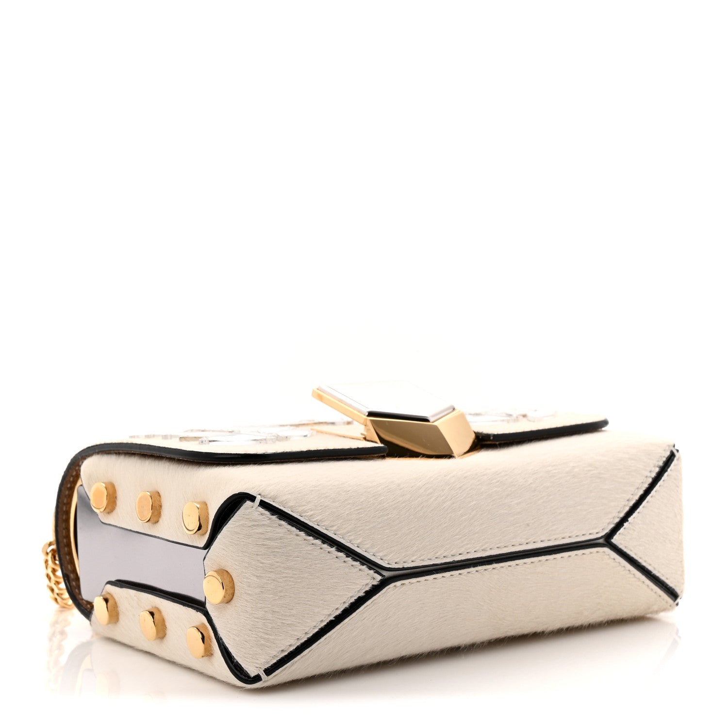 Jimmy Choo Calf Hair Mirror Embellished Lockett Petite Shoulder Bag White 4 of 10
