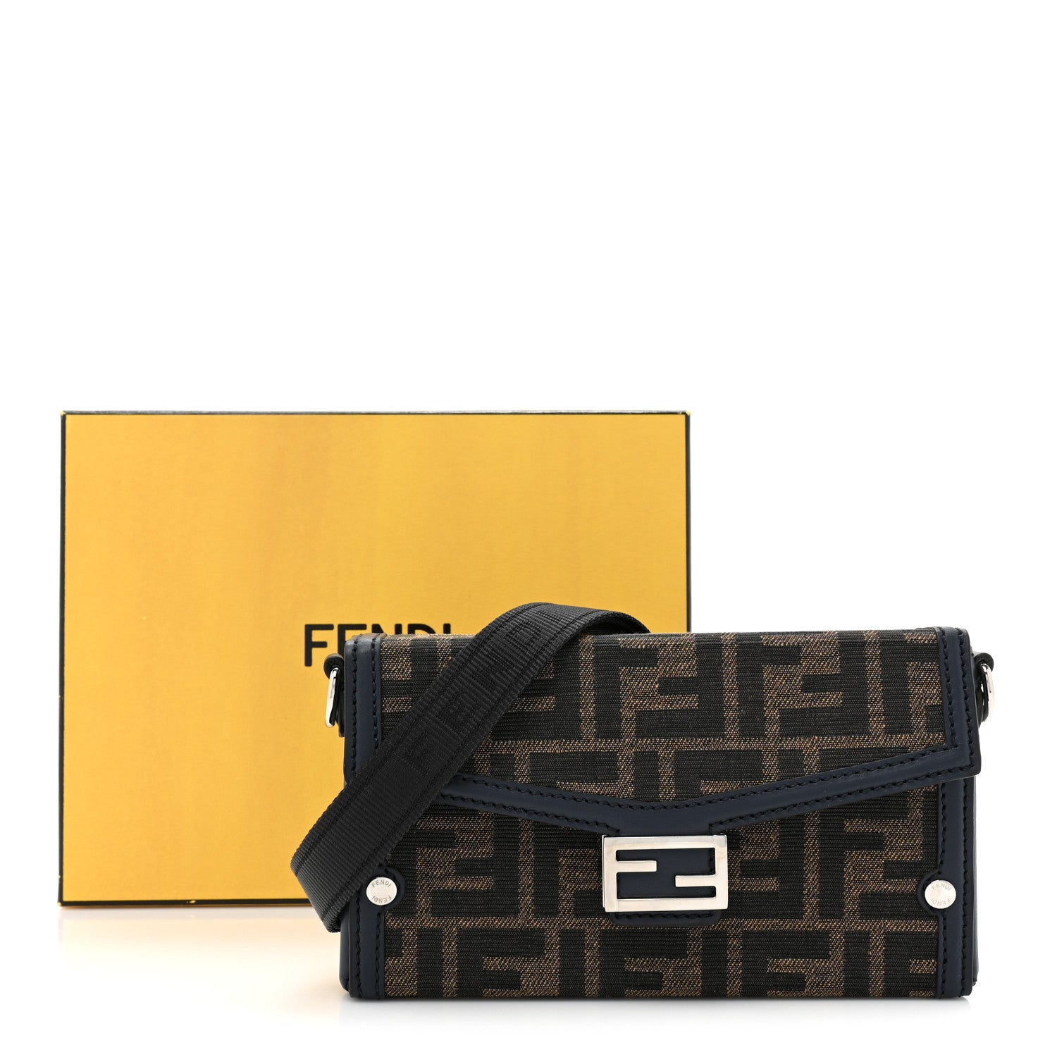 Fendi Recycled Fabric Jacquard Vitello King FF 1974 Baguette Soft Trunk Phone Pouch Tobacco Moro Notte 12 of 12