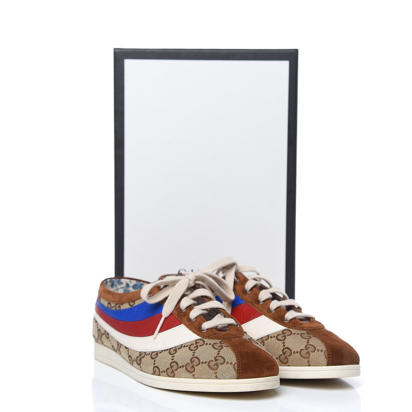 Suede Monogram Web Womens Falacer Sneakers 39.5 Nocciola Beige Mystic White Hibiscus Red