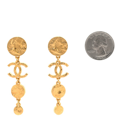 Chanel Metal Disc CC Long Drop Earrings Gold 2 of 5