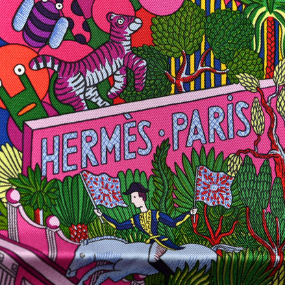 Hermes Silk Animapolis Scarf 90 Fuchsia Vert Jaune Vif 2 of 5