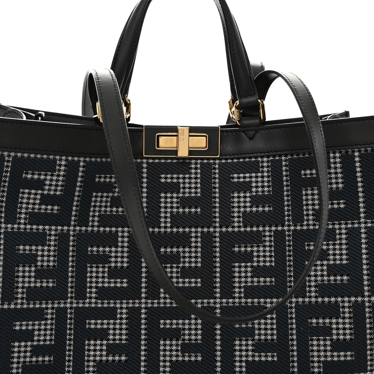 Wool Vitello King Houndstooth FF Embroidered Medium Peekaboo X-Tote Grigio Anthracite