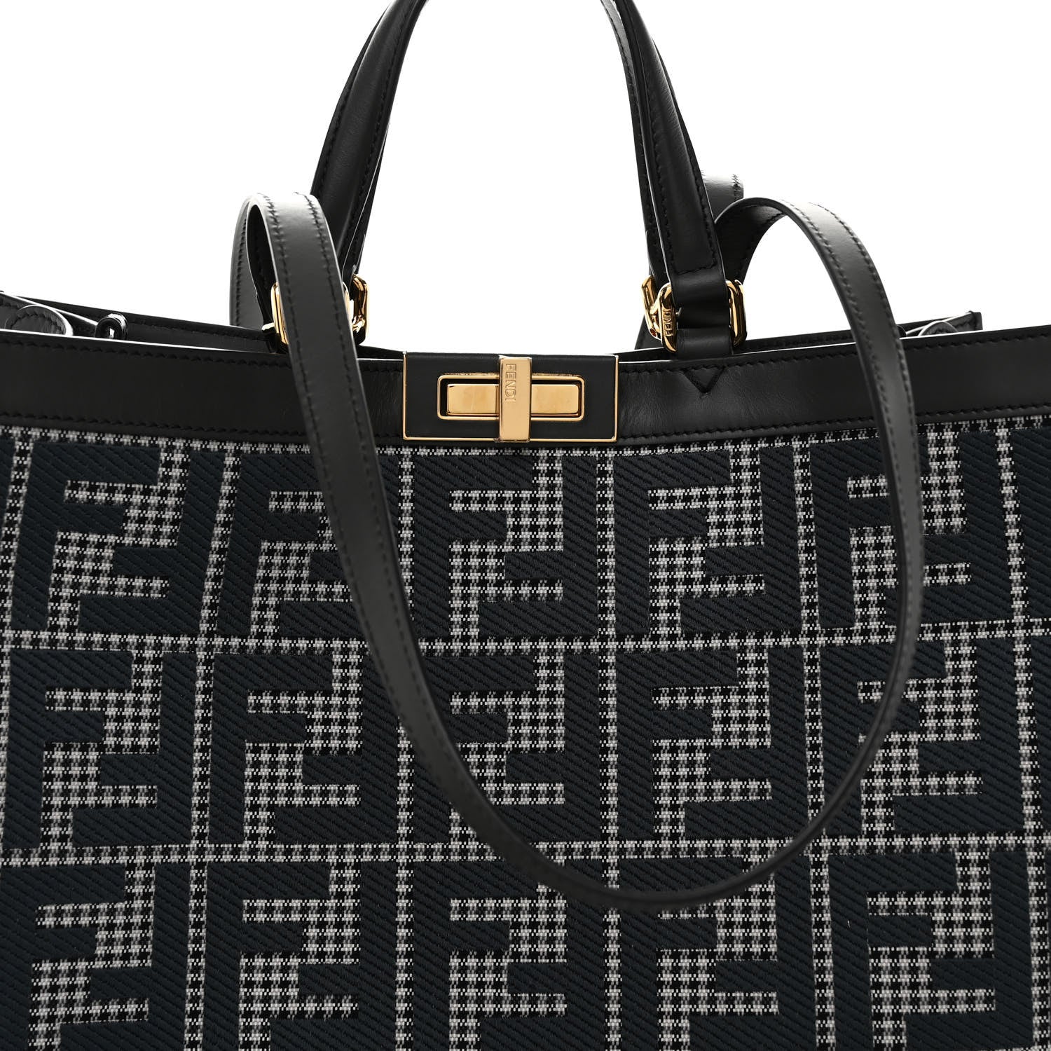 Fendi Wool Vitello King Houndstooth FF Embroidered Medium Peekaboo X-Tote Grigio Anthracite 7 of 10