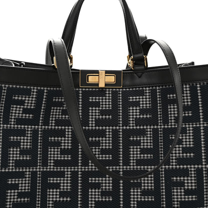 Fendi Wool Vitello King Houndstooth FF Embroidered Medium Peekaboo X-Tote Grigio Anthracite 7 of 10
