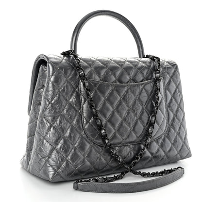 Chanel Metallic Aged Calfskin Quilted Medium Coco Handle Flap Charcoal 3 of 11